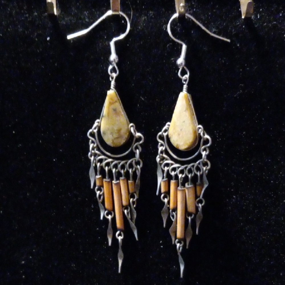 925 SouthWestern Style Dangle Earrings with Yellow Jasper.
